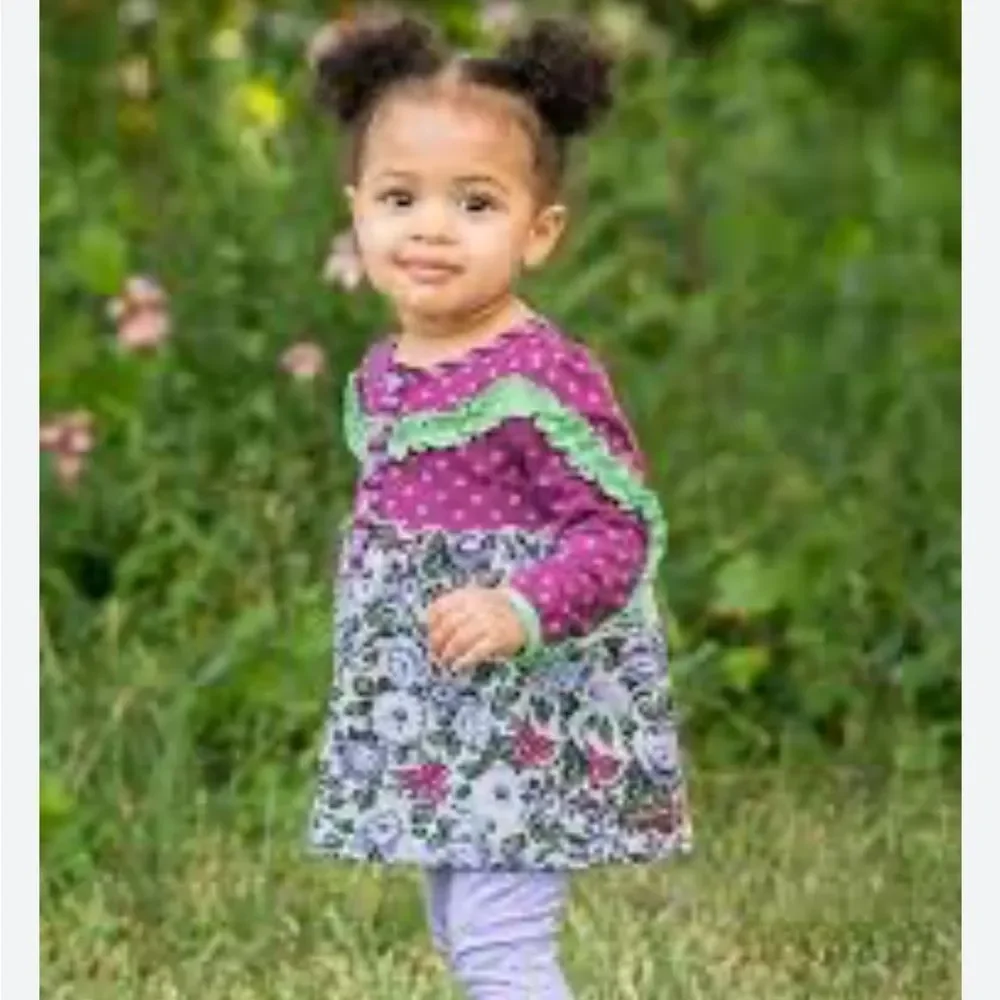 Matilda Jane New Trails purple polka dot and floral tunic size 6-12 months Pit